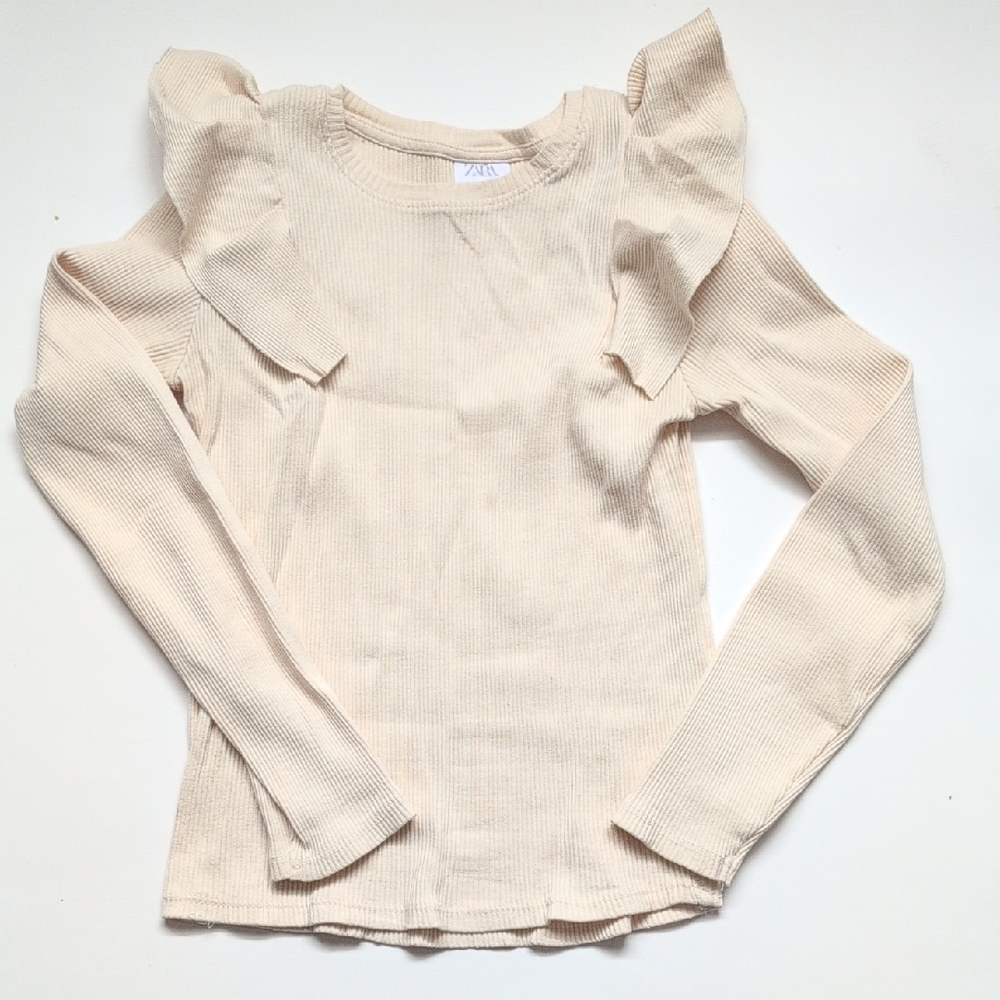 Zara Cream Ruffle Long Sleeve Kids Tee